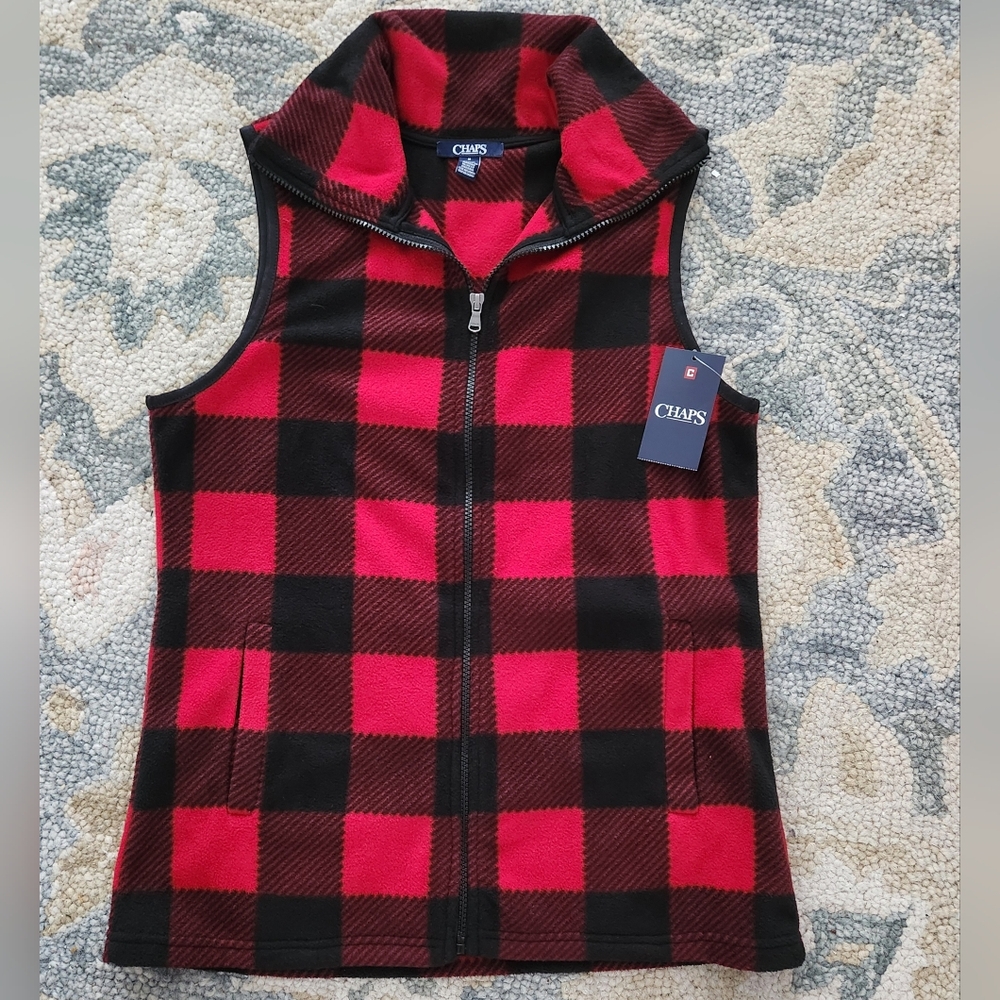 Chaps Plaid Fleece Vest NWT!